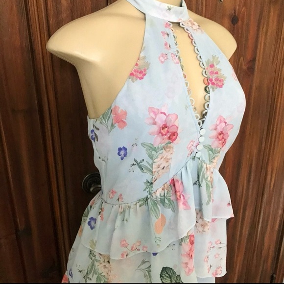 Express Tiered Floral Halter Dress 2 - Picture 7 of 9